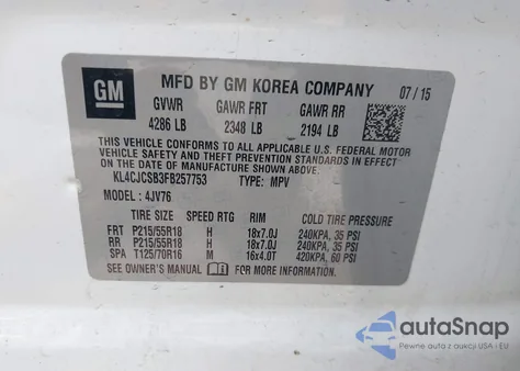 2015 Buick Encore Leather from USA, damaged, VIN KL4CJCSB3FB257753